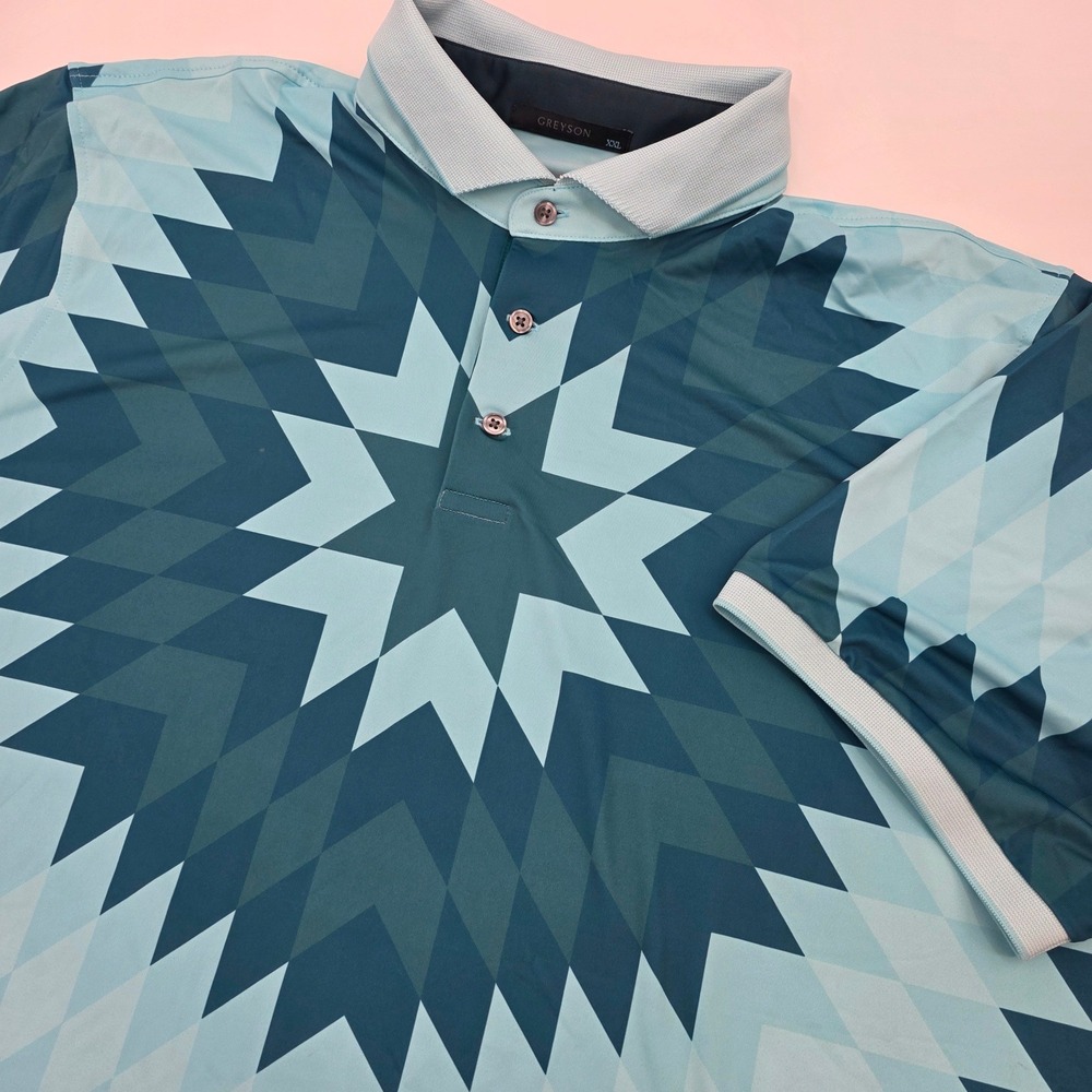 GREYSON BIG SKY GOLF POLO MENS 2XL XXL BLUE ABSTRACT STARBURST ALL OVER PRINT